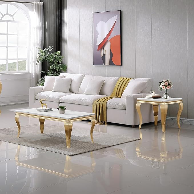 Henf Marble End Table Modern White Faux Marble Sofa Side Table