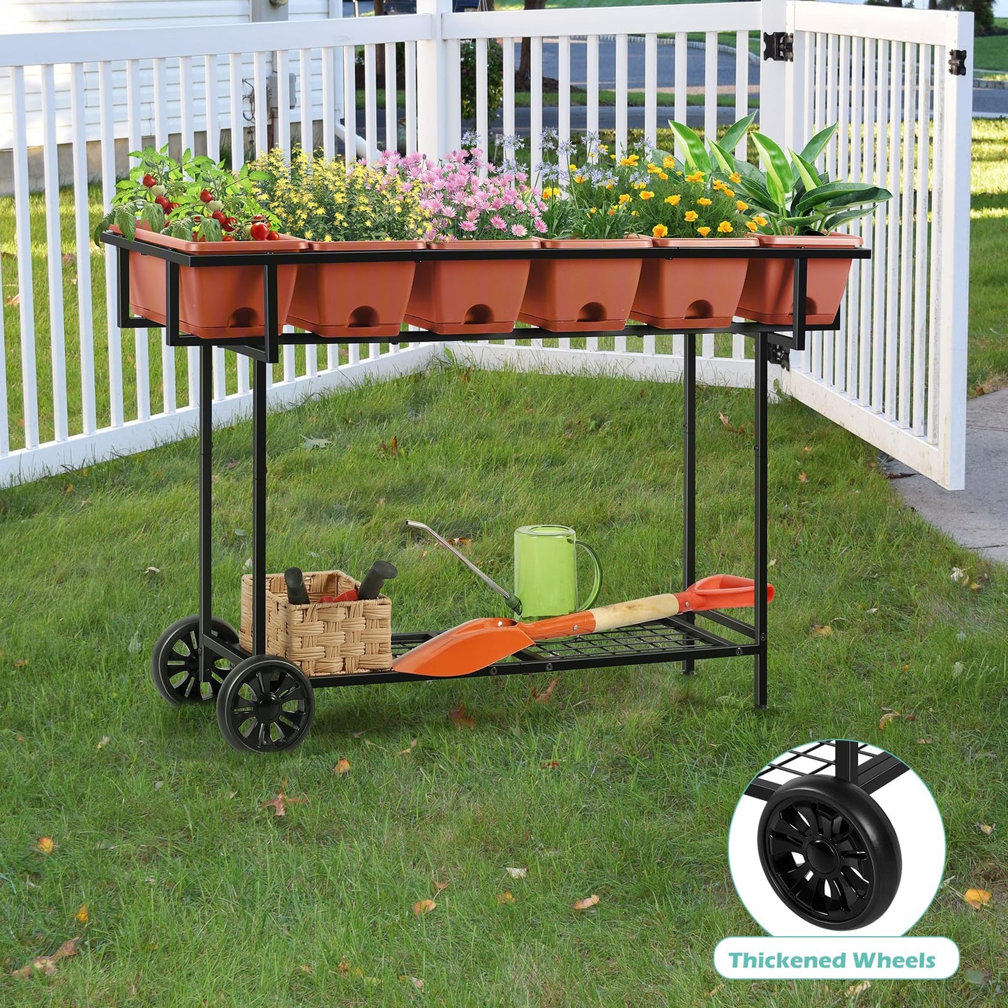 YBING Elevated Garden Bed with Wheels Outdoor 42x17x30in Elevated Raised Planter Box Stand 6 Pocket Herb Garden Planter with Storage Shelf for Balcony Patio, Red