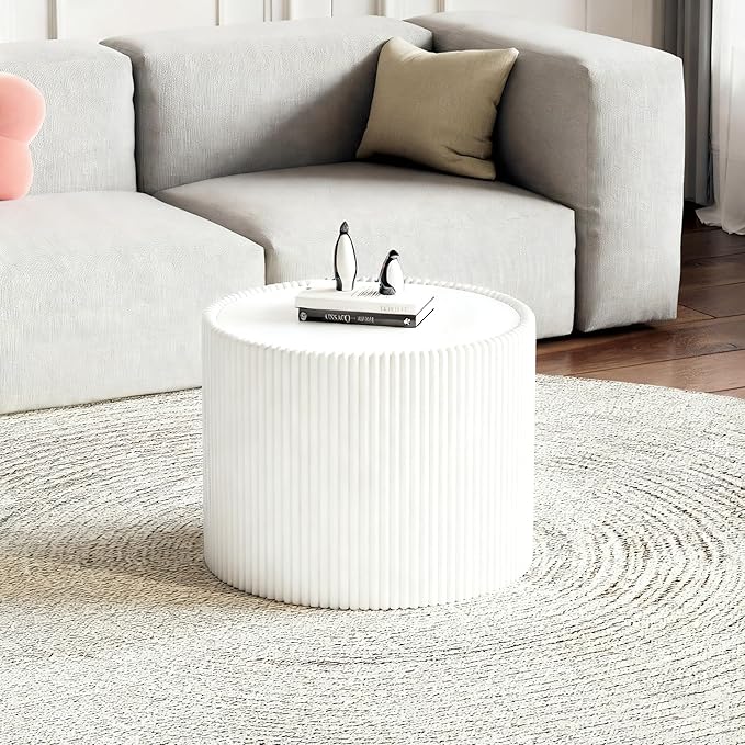 SSLine Round Drum Coffee Table Set of 2 Modern Sintered Stone Top Nesting