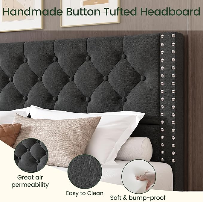 LARMACE Full Size Bed Frame Upholstered Platform Bed