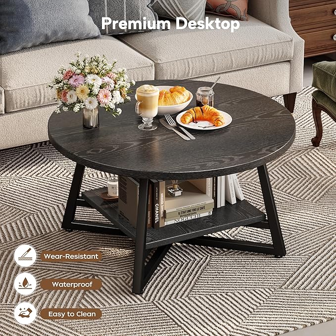 Coffee Table for Living Room, Round Coffee Table, Small Circle Coffee Table