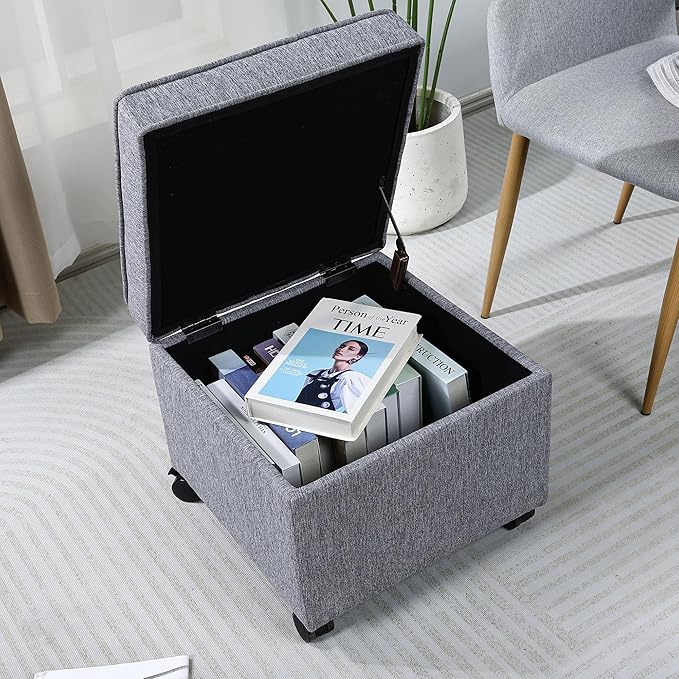 Adeco 17.5 Inch Square Storage Ottoman