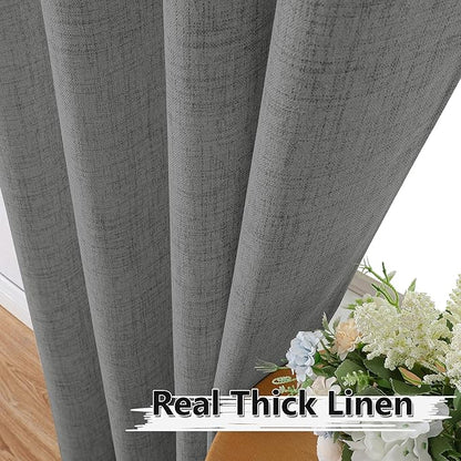 Tollpiz Linen Tier Curtain Rod Pocket Semi Sheer Half Kitchen Curtains Burlap Light Filtering Thick Linen Drape for Bathroom, 30 x 36 inches Long, Dark Grey, Set of 2 Panels