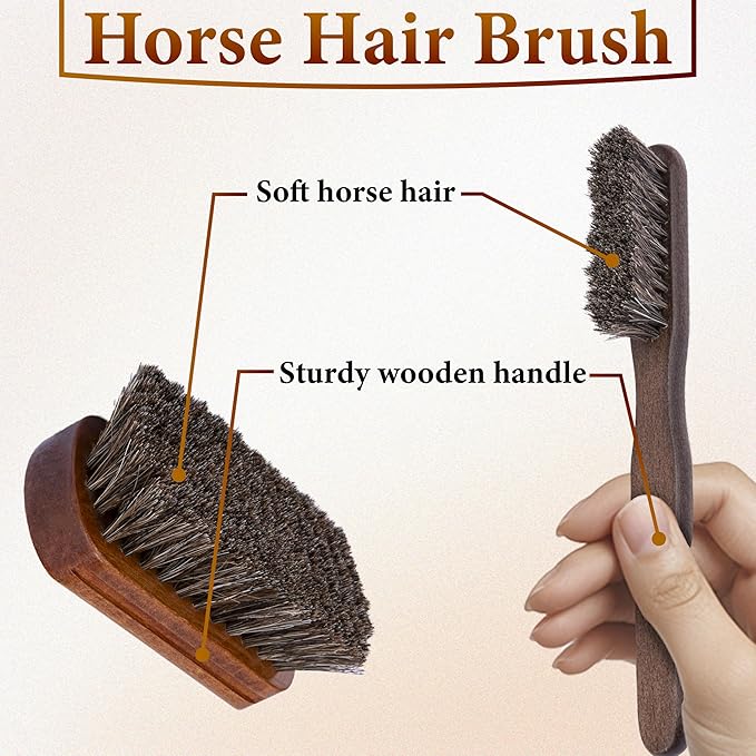 2 PCS Leather Brush Car Detailing, Horse Hair Brush, Car Cleaning Supplies