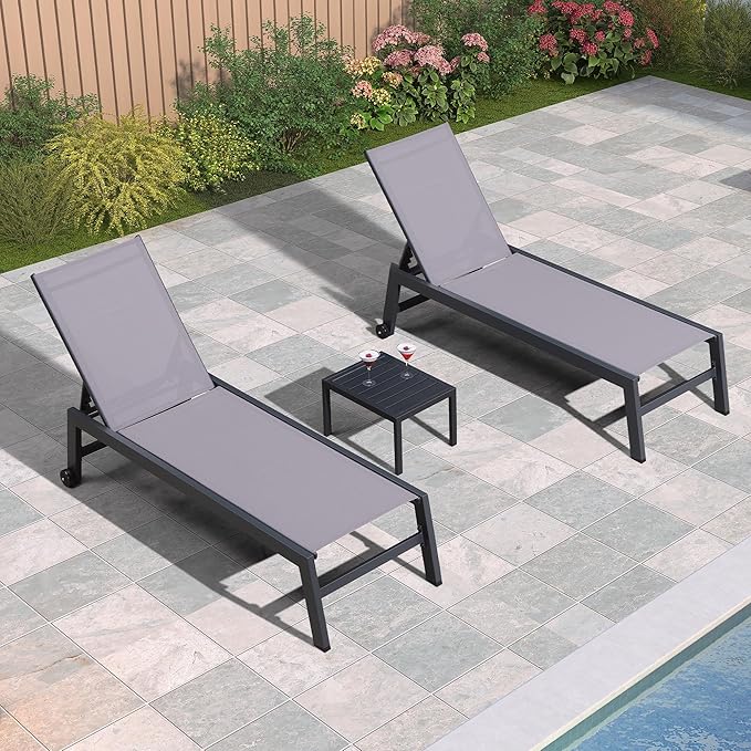PURPLE LEAF Patio Chaise Lounge Set 2 Pieces Textilene Pool Lounge Chairs