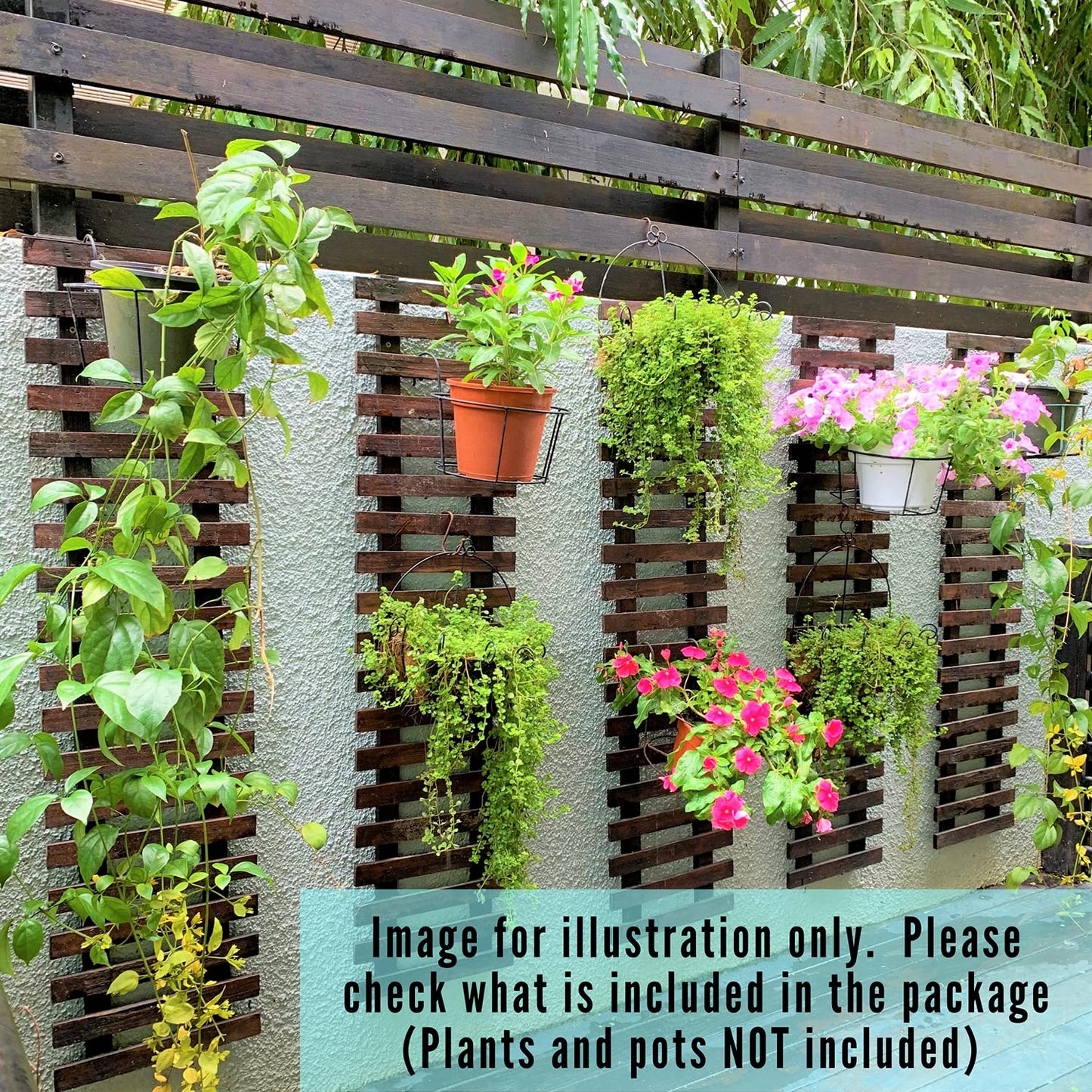 ShopLaLa Wall Planter for Climbing Plants Outdoor - Wooden Hanging Living Vertical Garden Outdoor Indoor Plant Stand Large Tall Long Ladder Vinyl Plant Hanger for Hanging Flower Pots 59" (150cm)
