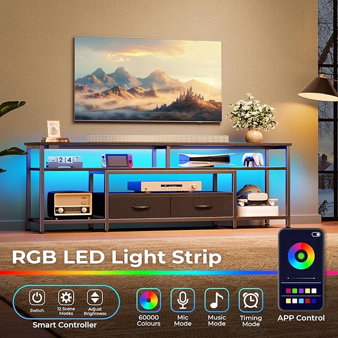 Huuger 63 Inch LED TV Stand for 65 70 Inch TV, Entertainment Center