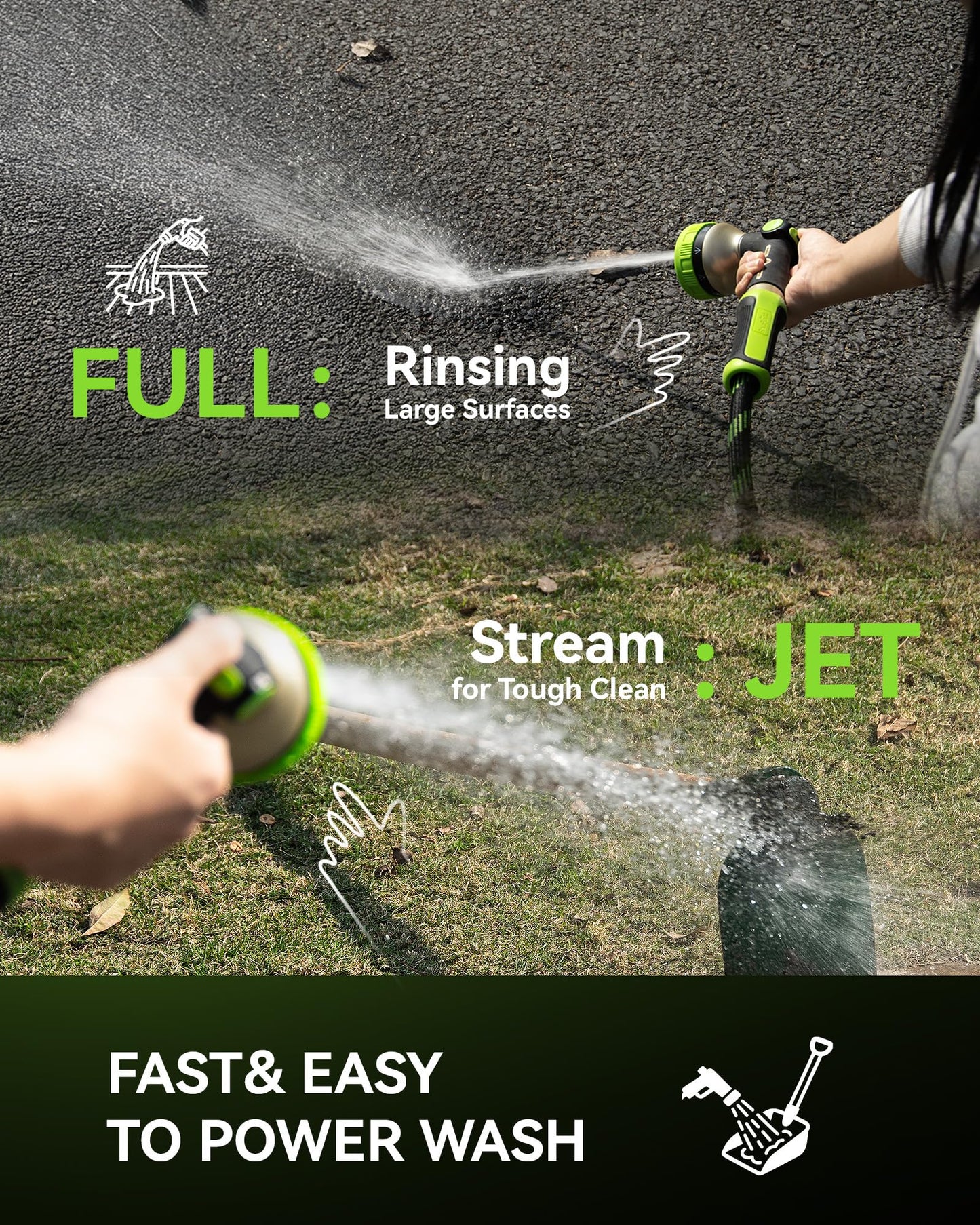 RAINPOINT Hose Sprayer Nozzle Heavy Duty - 8 Spray Patterns Garden Hose Nozzle with Adjustable Flow Control for Watering Plants, Washing Cars,Washing Pets, Thumb Control (Green)
