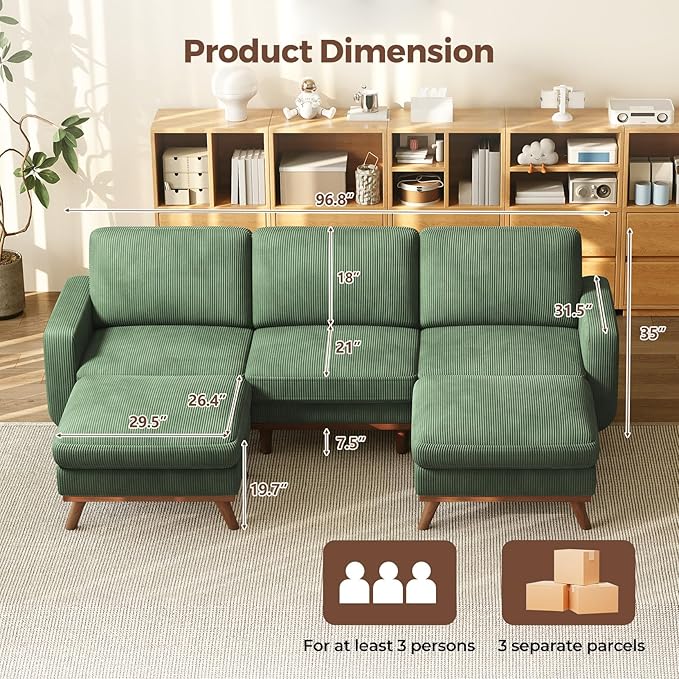 Vesgantti 97" Modular Sectional Sofa Green, U-Shaped Couch