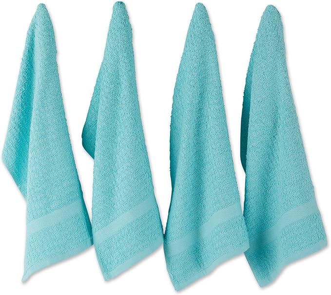 DII Basic Terry Collection Waffle Dishtowel Set, Solid Aqua, 4 Piece