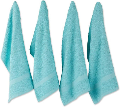 DII Basic Terry Collection Waffle Dishtowel Set, Solid Aqua, 4 Piece
