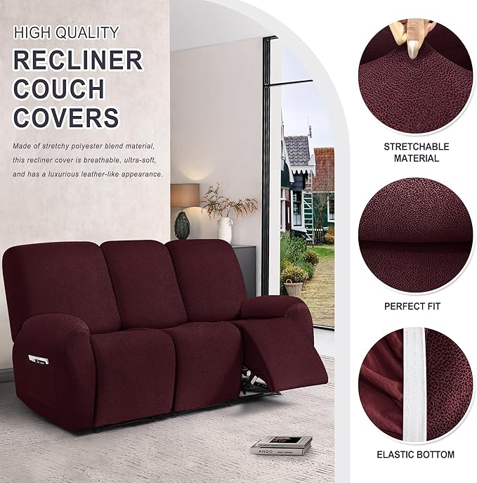 ANARACHON Leather Look Recliner Couch Cover, 8-Pieces Stretch Recliner Sofa