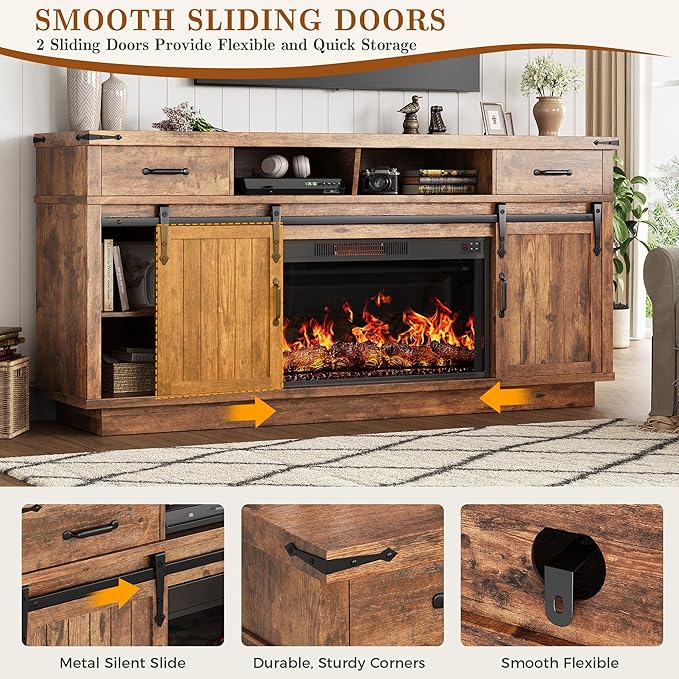 Jocoevol Fireplace TV Stand for TVs up to 65", Electric Fireplace