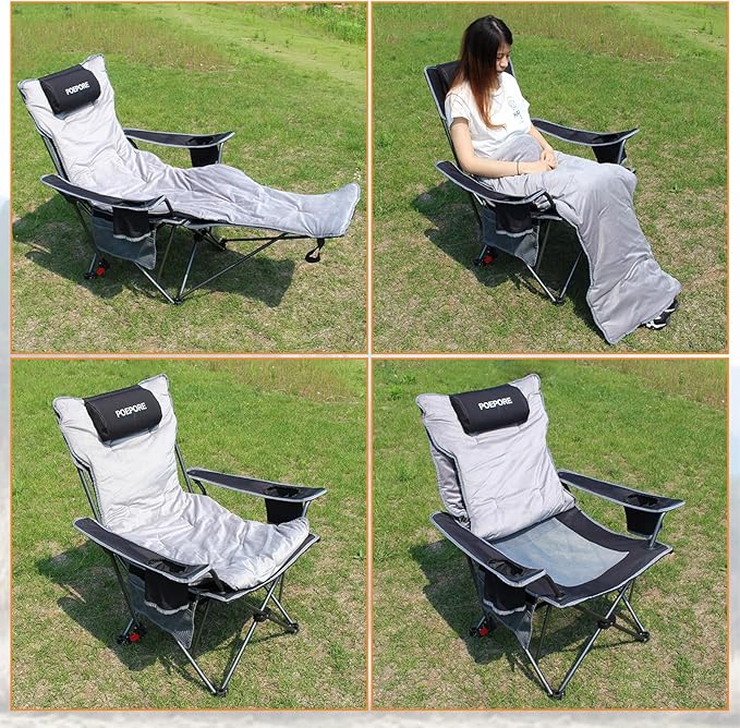 Reclining Camping Chair with Removable Footrest Lounge Chair with Headrest