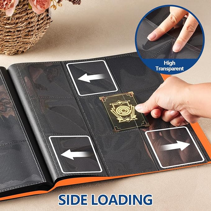 Card Binder, EDUDIIU 9 Pockets Premium Trading Card Binders, Cards Collection Binder Album, Side Loading Yugioh Holder Book for Sport, Football, Baseball Collector - Orange
