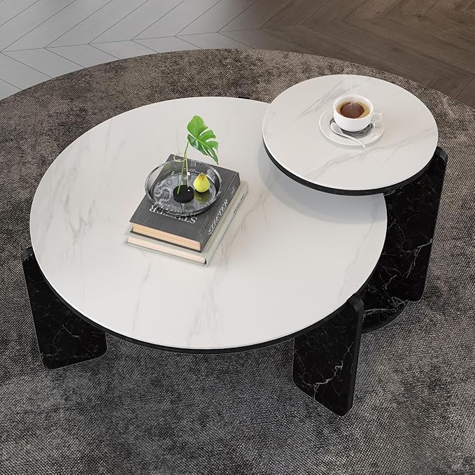 GDFStudio Round Nesting Coffee Table Set of 2, Modern Wooden Accent Side Table