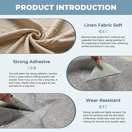 BESEZX Linen Fabric Repair Patch，3 PCS 9 * 11 Inch Self-Adhesive Couch Fabric