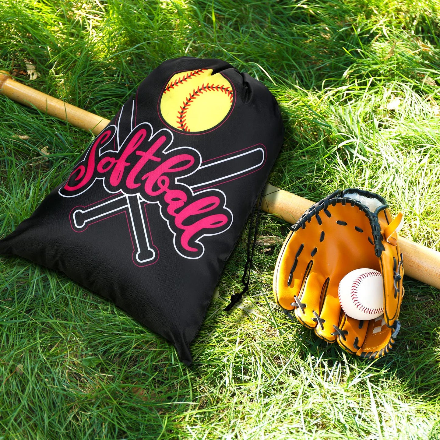 Kingdder 12 Pcs Softball Drawstring Party Favor Bags Softball Treat Bags Baseball Gift Bag for Baseball Party(Pink)