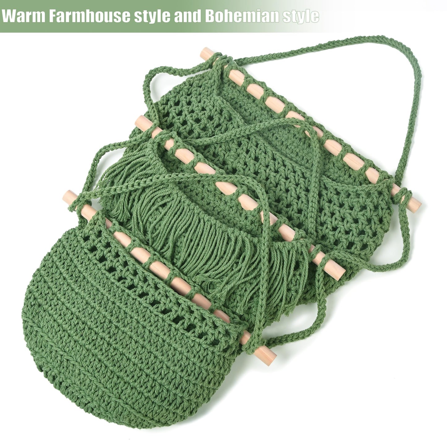 Halidali 3 Tier Hanging Fruit Baskets for Kitchen, Boho Cotton Rope Handwoven Vegetable Hammock Produce Storage Wall Mounted Large Organizing Basket for Farmhouse Decor, Onion, Potato (Green)