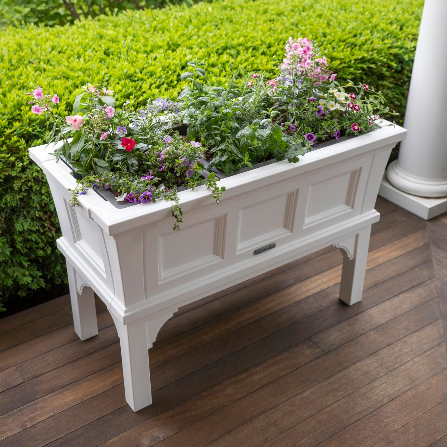 Step2 Atherton Raised Planter Box, Large Planters for Outdoor Plants, Gardening and Flower Pot for Patio or Porch, Easy Drainage, Durable Plastic, White
