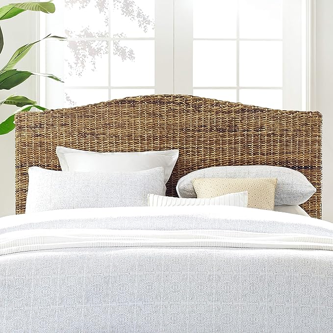Crosley Furniture Serena Handwoven Natural Fiber Rattan Bed Headboard, Banana