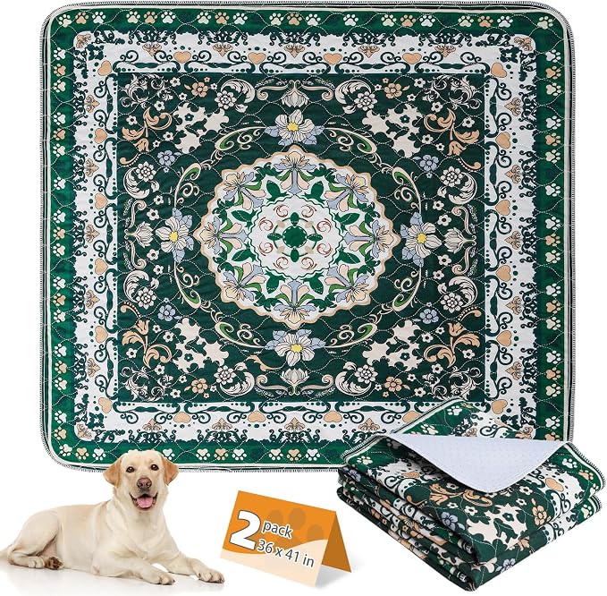 KOOLTAIL Washable Pee Pads for Dogs, 2 Pack Super Absorbent Reusable Puppy Training Pads Waterproof, Nonslip and Leak-Proof Dog Pee Pads, Large Pet Mats Whelping Pads for Floor, Crate, Couch 36*41