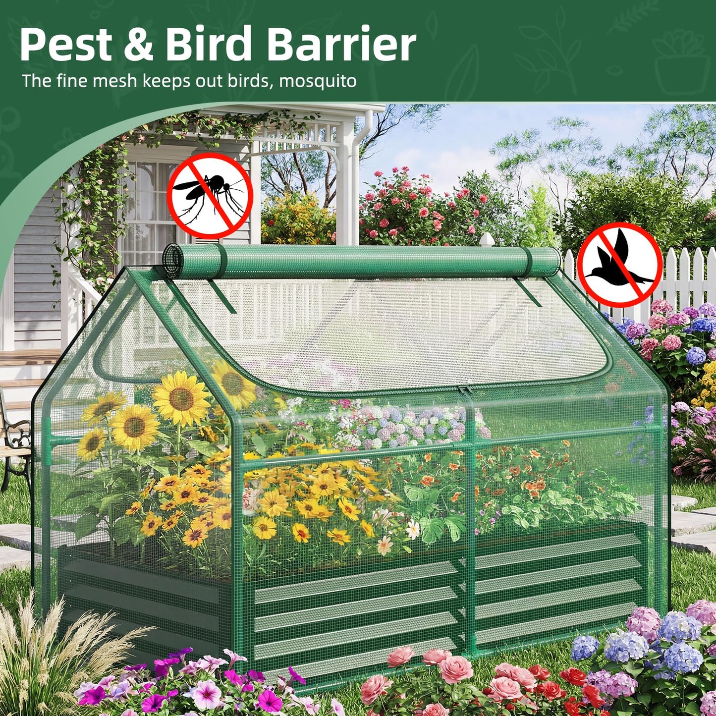 Superlele Mini Greenhouse for Outdoor, 48x24x36In Portable Greenhouse with 2 Large Zipper Doors, Reinforced Green PE Mesh Cover for Plant Protection and Spring Gardening, Steady Steel Frame