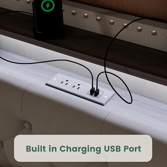 LARMACE King Bed Frame with 4 Storage Drawers and USB Charging Station Velvet