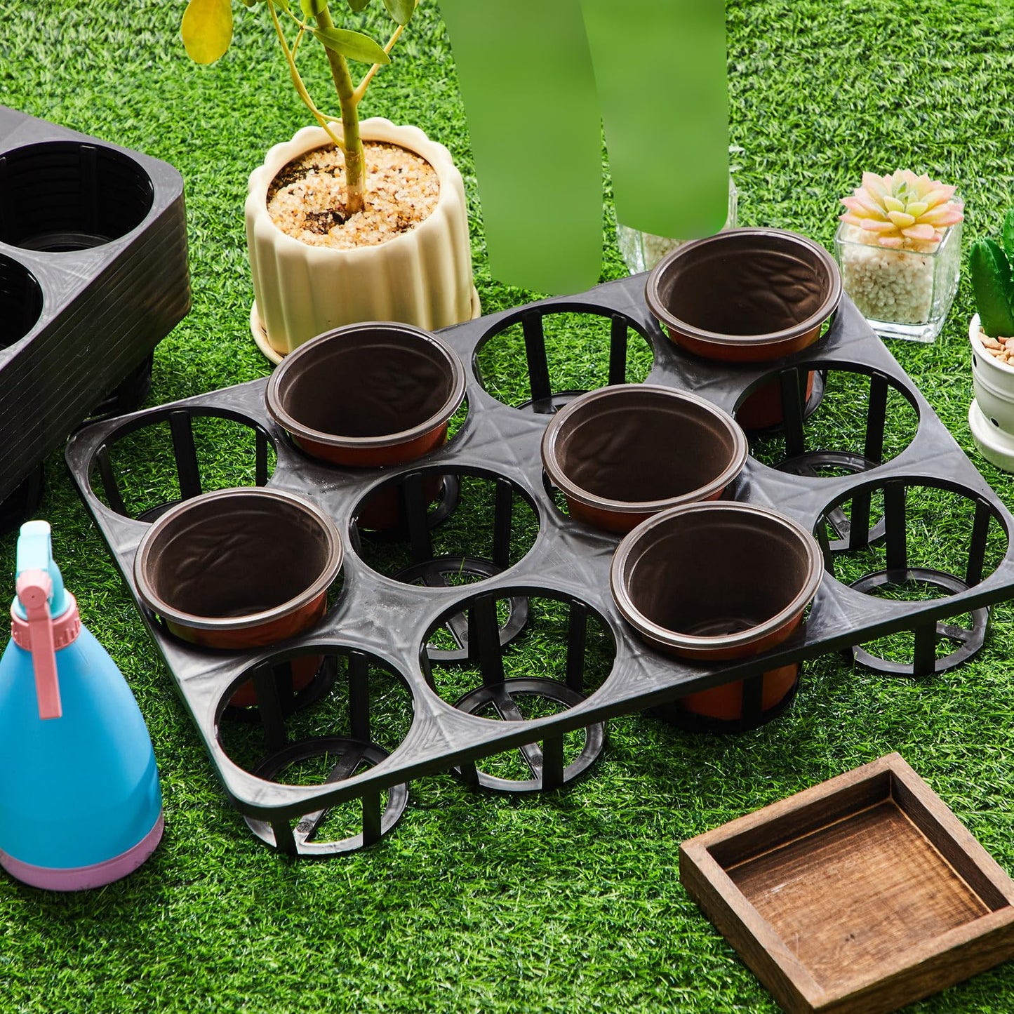 Vercraft 10 Pcs 12 Cell Nursery Planter Pots Trays 16.73" x 12.6" Plastic Pots Plant Tray for 4 Inch Round Nursery Planter Seedling Tray Flowerpot Carrier Transporting