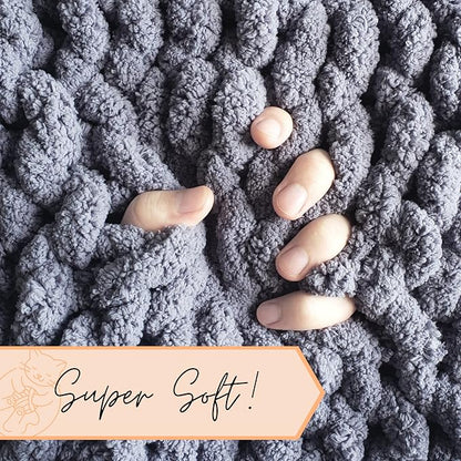 Adyrescia Chunky Knit Blanket Throw | 100% Hand Knit with Jumbo Chenille Yarn (30"x40", Lilac Gray)