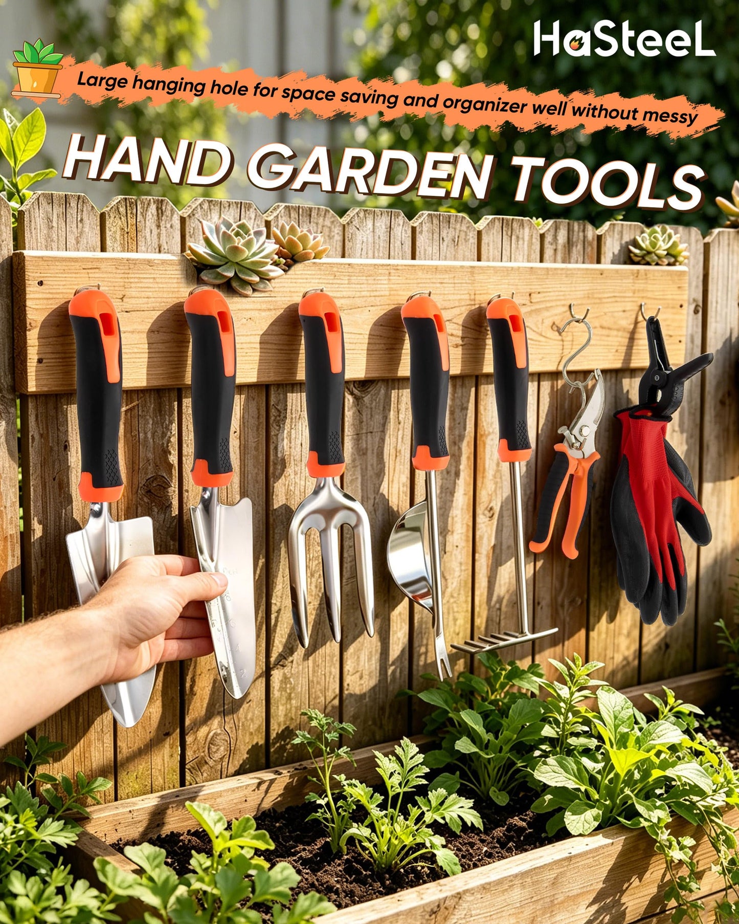 9-Piece Stainless Steel Garden Tools Set, HaSteeL Outdoors Gardening Hand Utensils Kit with Storage Bag, Rust Resistant, Heavy Duty, Gift for Women/Man/Gardeners
