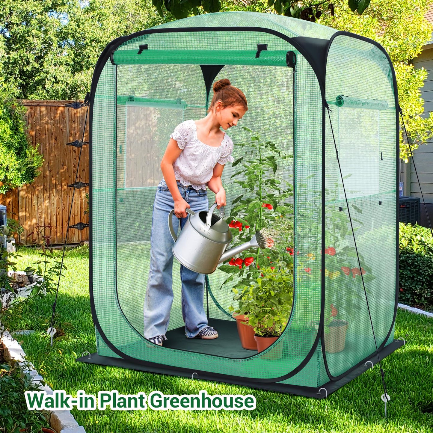 Ohuhu Pop Up Greenhouse for Outdoors, Portable Walk-in Mini Green House with Removable PE Mat & Mesh Window Fast Set-up GreenHouses for Indoor Outside Protecting Plant from Cold Frost & Birds