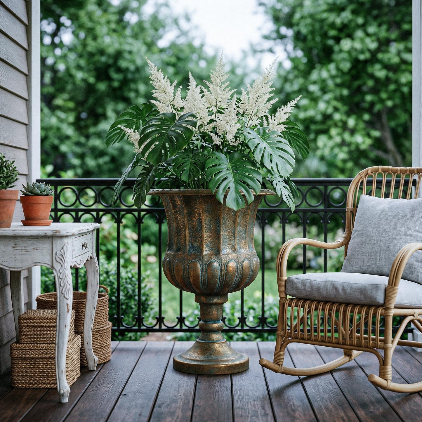 Worth Garden 24.5" H. Metal Urn Planters 2-Pack - Bronze Classic Antique Iron Plant Pots - Large Decorative Rustic Flower Pots for Outdoor Use - Traditional Urn Planter for Patio, Front Porch