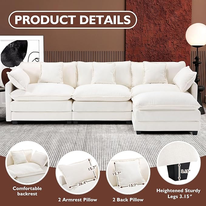 Ihanherry 111.4" L Shaped Modern Sofa Modular Sectional Cloud Couch