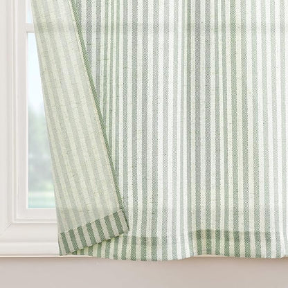 jinchan Tie Top Linen Kitchen Curtains 36 Inches Striped Tier Curtains Farmhouse Modern Cafe Style Small Window Treatments Airy Light Filtering Rod Pocket for Living Room Bathroom 2 Panels Sage Green
