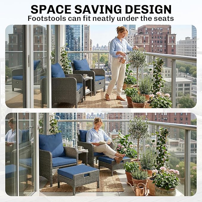 Outsunny 5 Piece Patio Furniture Set, Wicker Balcony Furniture
