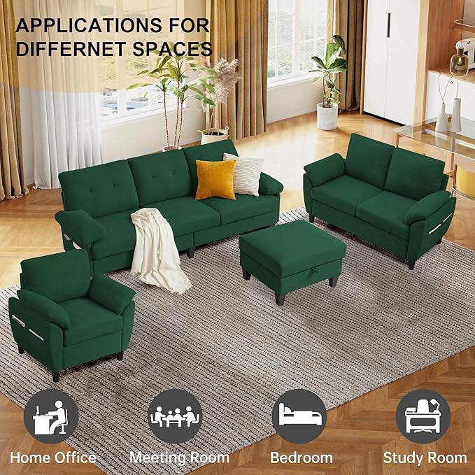 84" Convertible Sectional Sofa Set, 3 Seat L Shaped Couch