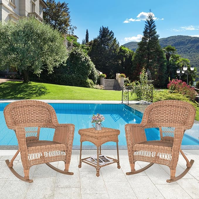 Jeco 3 Piece Rocker Wicker Chair Set