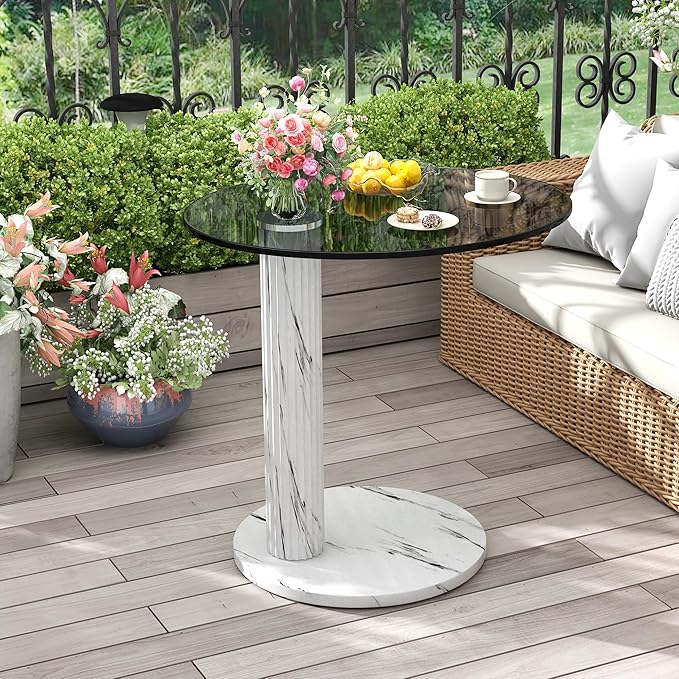 Hooseng Glass Round Coffee Table End Table, 22-Inch Modern Tempered Transparent