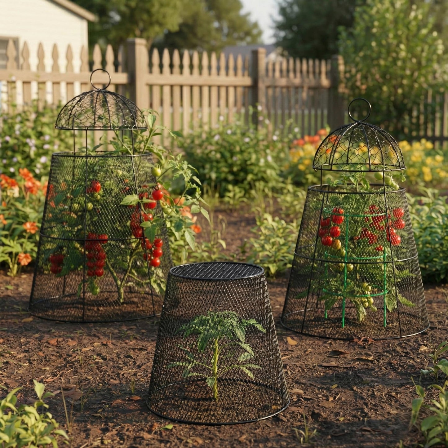 Tcomhk Garden Cloches for Plants, Chicken Wire Plant Cages, Plant Protectors from Animals, Combo Pack, 12 Pcs (6 Large 17.7" × 12.8" + 6 Small 5.87" × 9")