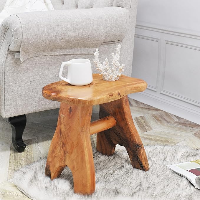Natural Shape Solid Wood Tree Stump Stool 15"x12"x15" Cedar Root End Table