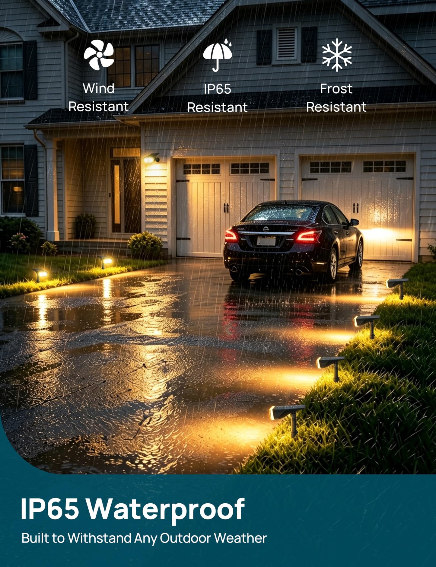 Linkind Solar Lights Outdoor Waterproof IP65, StarRay Dusk-to-Dawn Outdoor Solar Lights, 3 Lighting Modes Solar Spot Lights Outdoor for Garden, Yard, Landscape (Warm White, 2 Pack)