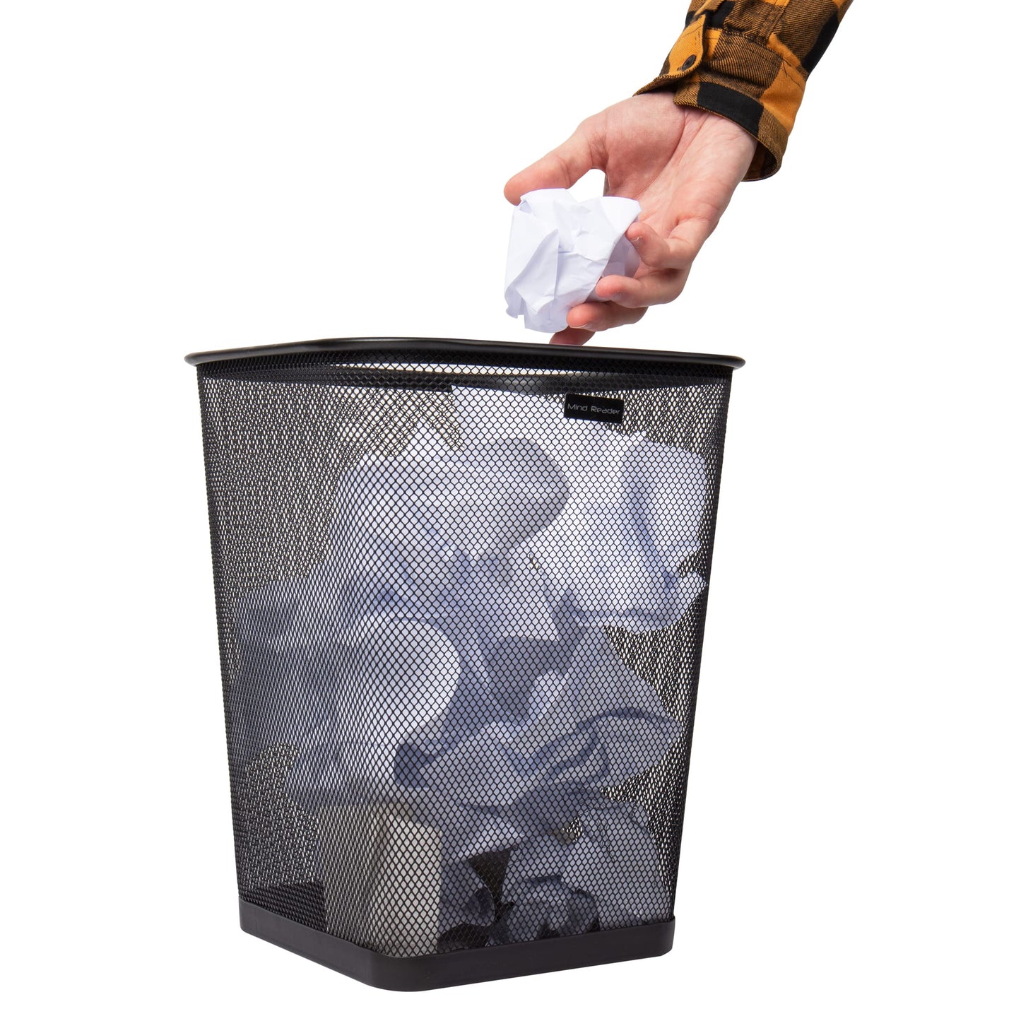 Mind Reader Mesh Trash Can, Waste Paper Basket, Square, Office, Metal Mesh, 9.75" L x 9.75" W x 12.25" H, Set of 4, Black