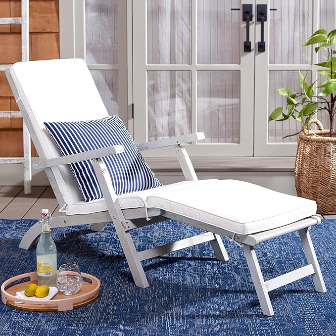 SAFAVIEH Outdoor Collection Palmdale Grey Solid Wood/Beige Cushion