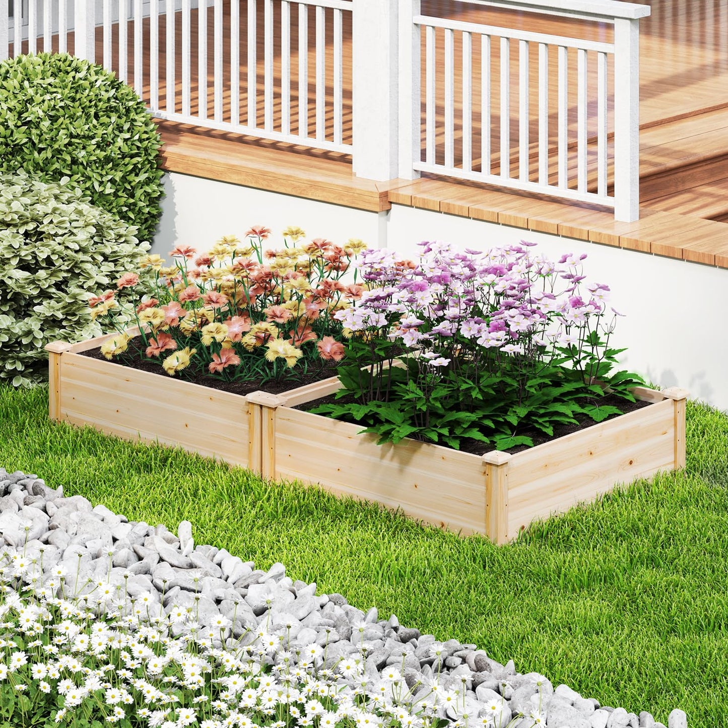 Giantex Raised Garden Bed, Wood Planter Box, Outdoor Square Garden Bed for Vegetable Flower Herb Succulent, 40" Lx40 Wx12 H, Easy Assembly