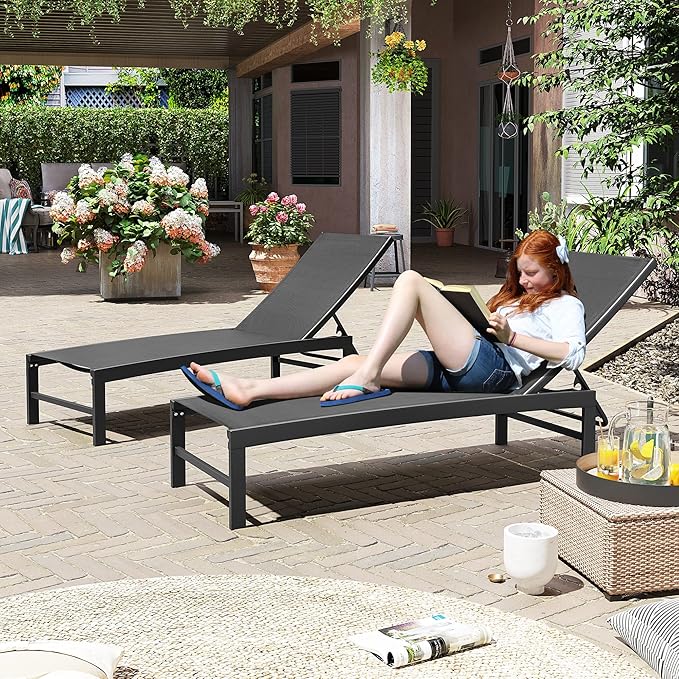 Crestlive Products Lounge Chair Outdoor Set of 2, Aluminum Pool Chaise Lounge
