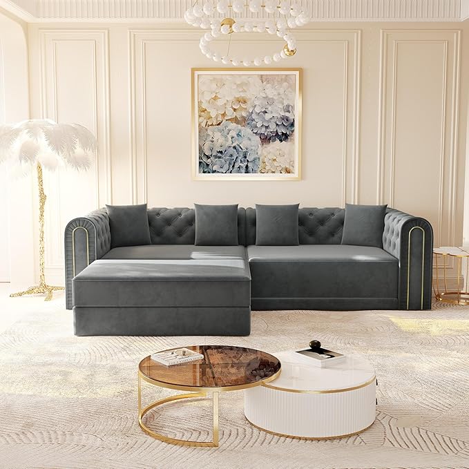 90.6'' Velvet Folding Floor Sofa Bed