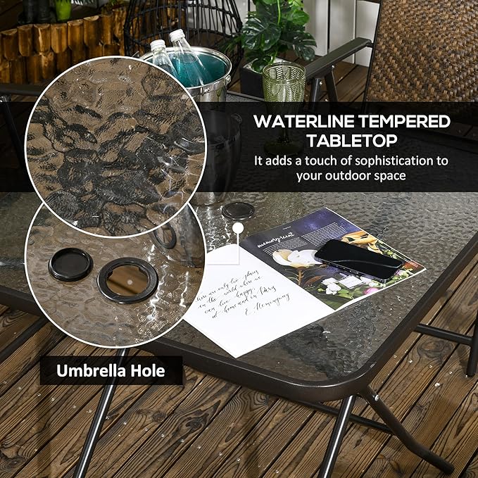 Outsunny 5 Pieces Wicker Patio Dining Set, Foldable Outdoor Table and Chairs