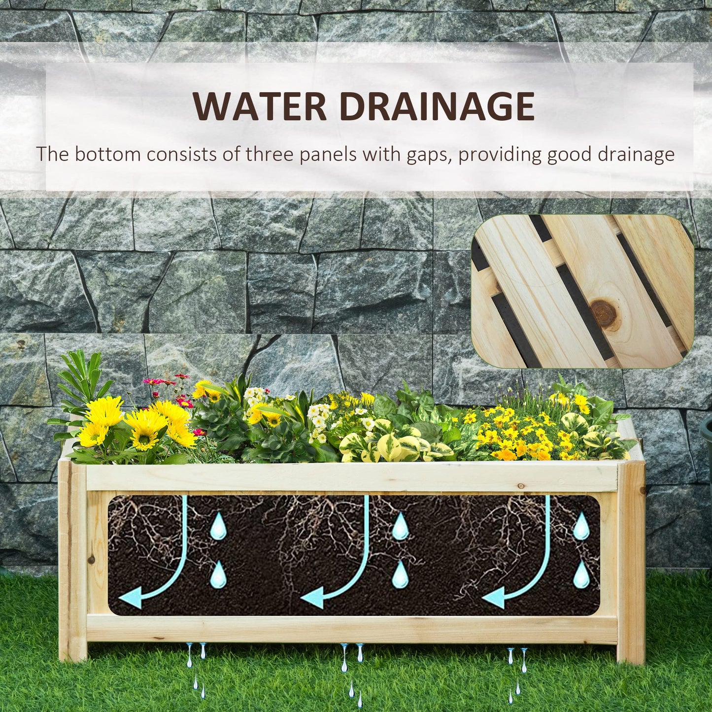 Outsunny Foldable Raised Garden Bed, Wooden Planter Box, Herb Garden Planter with Drainage Holes, for Backyard, Patio to Grow Vegetables, Herbs, and Flowers, 28'' x 12'' x 10"