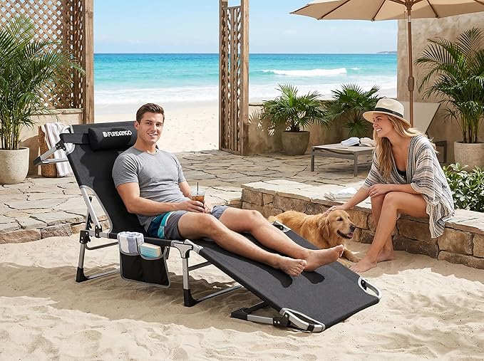 FUNDANGO Oversize Lounge Chair Outdoor, 300 lbs Large Camping Cots